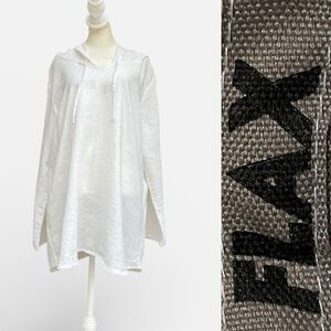 Flax 100% Linen Hooded Pullover Tunic in White Size Medium